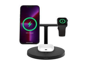 Belkin BoostCharge 3-in-1 - Wireless charging stand - with Qi2   AC power adapter - 15 Watt - Fast Charge WIZ032TTBK