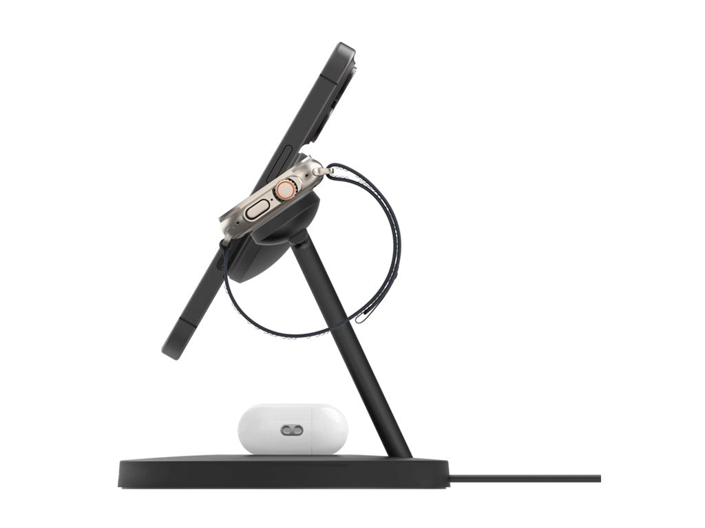Belkin BoostCharge 3-in-1 - Wireless charging stand - with Qi2   AC power adapter - 15 Watt - Fast Charge WIZ032TTBK