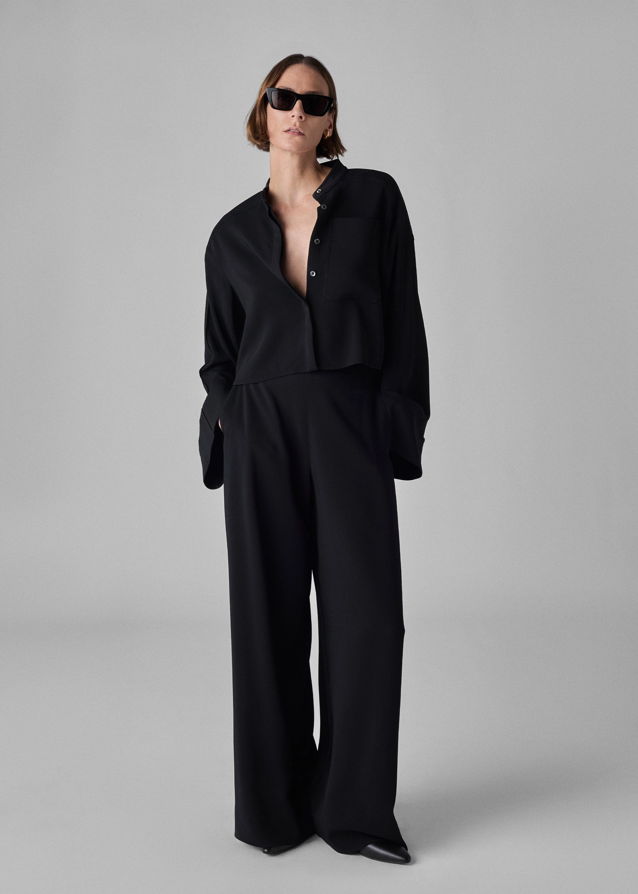 Bell Sleeve Blouse in Crepe - Black