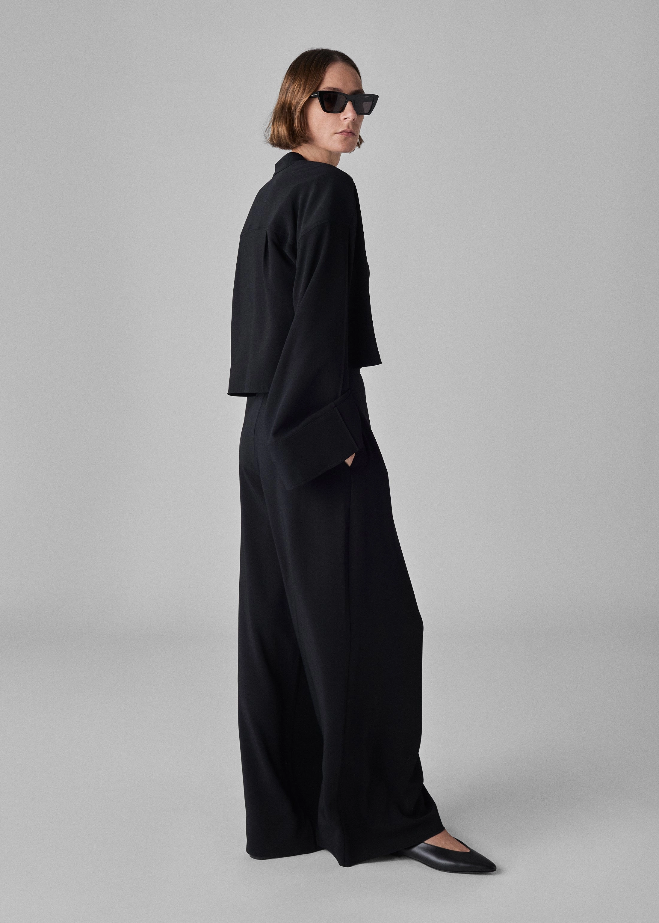 Bell Sleeve Blouse in Crepe - Black