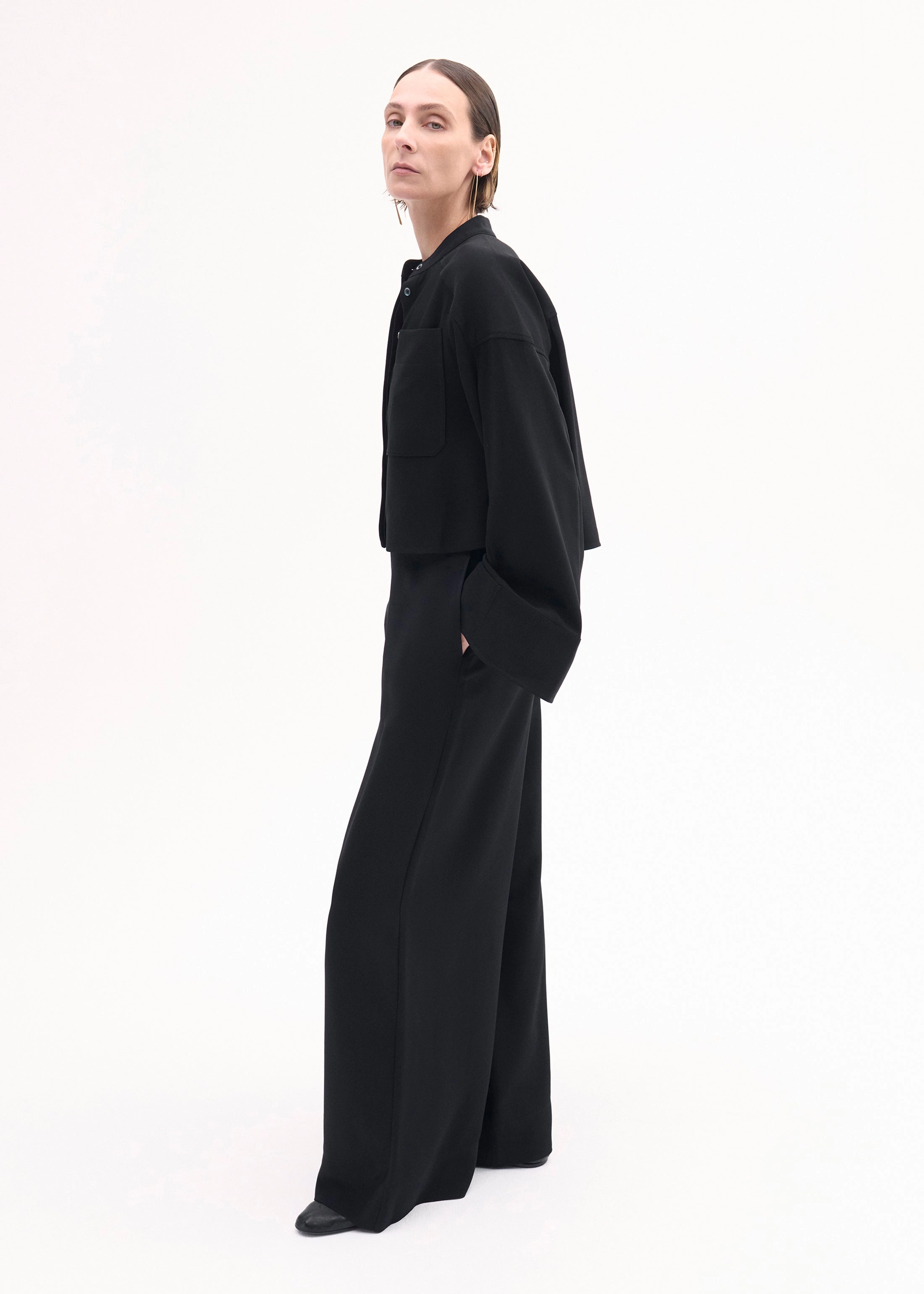 Bell Sleeve Blouse in Crepe - Black