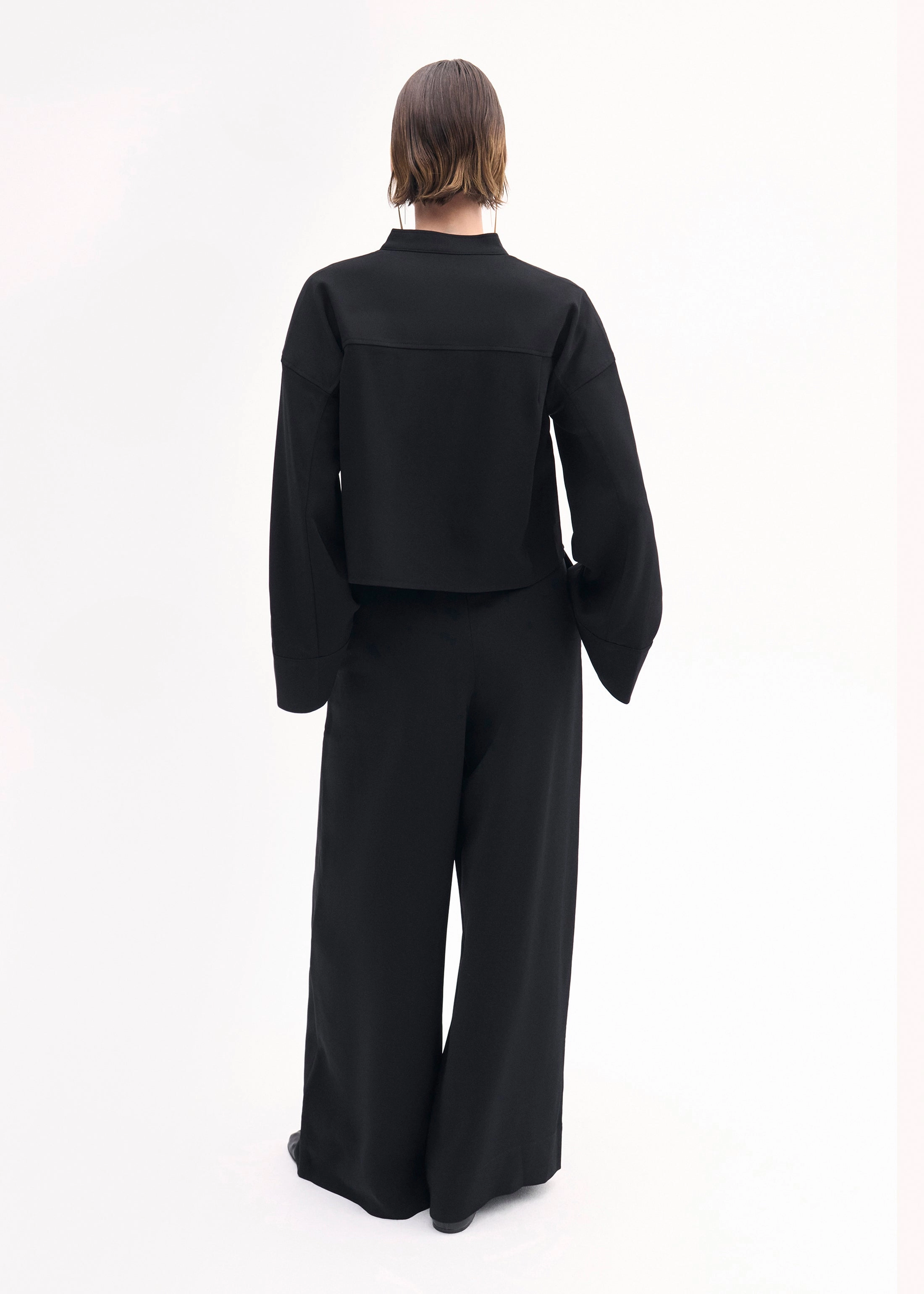 Bell Sleeve Blouse in Crepe - Black
