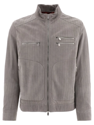 Brunello Cucinelli High Neck Zipped Leather Jacket