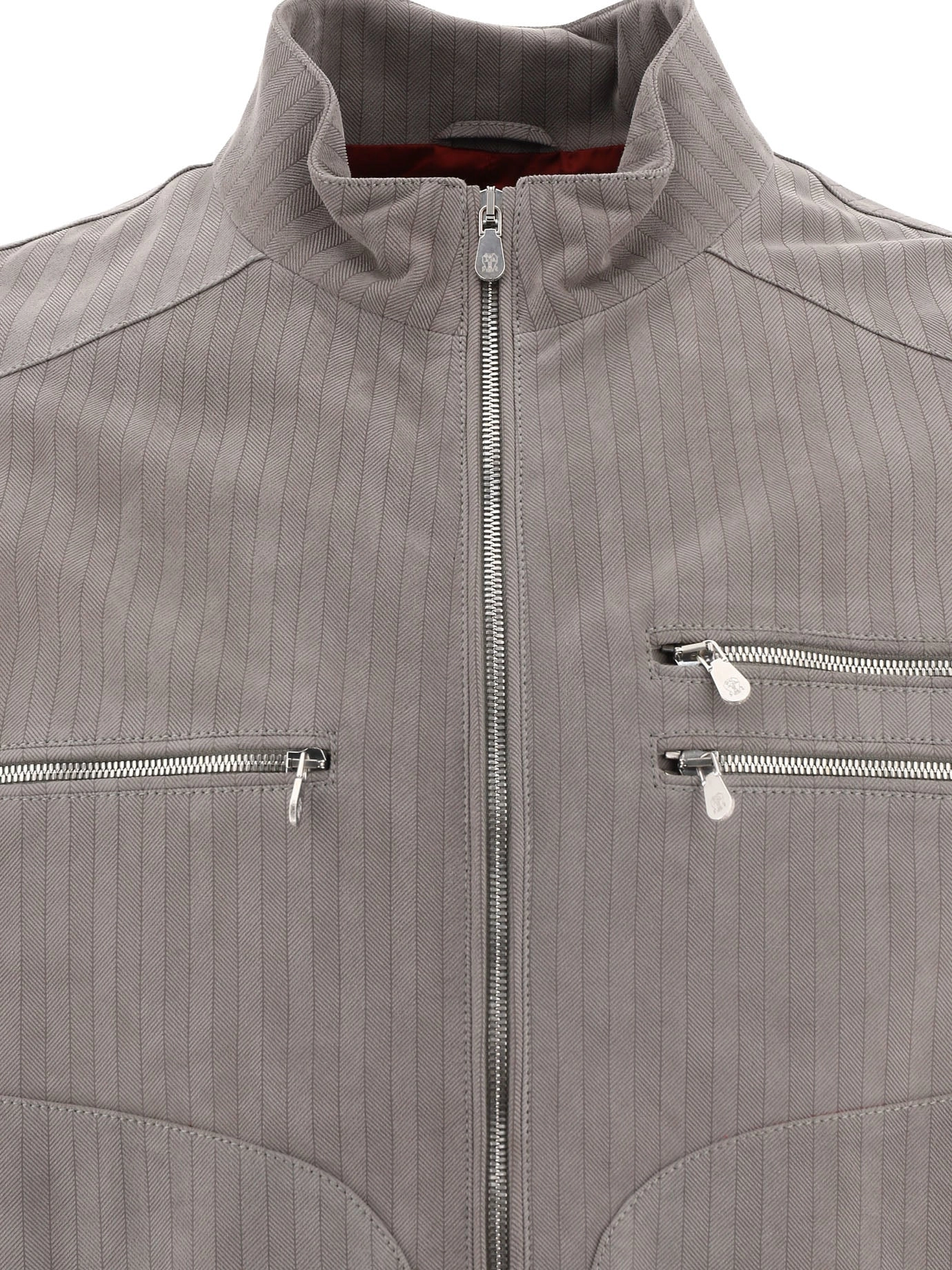 Brunello Cucinelli High Neck Zipped Leather Jacket