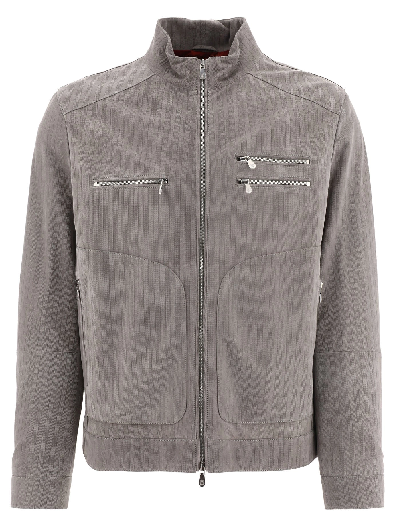 Brunello Cucinelli High Neck Zipped Leather Jacket
