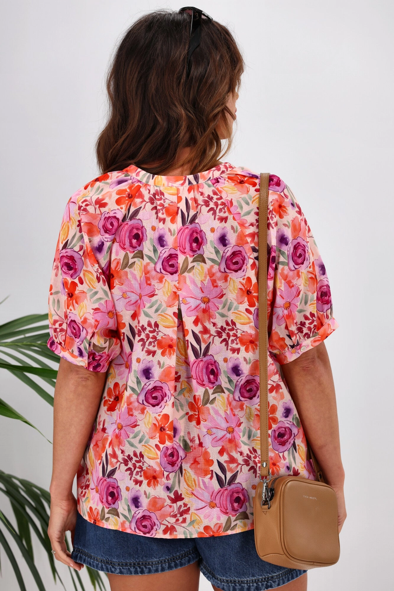 Gloss by Shine On Ananya Button Front Blouse Super Bright Floral