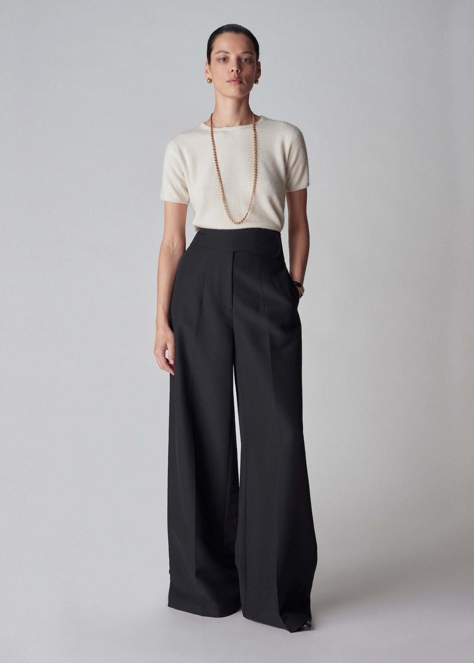 High Waist Trouser with Wide Belt - Black