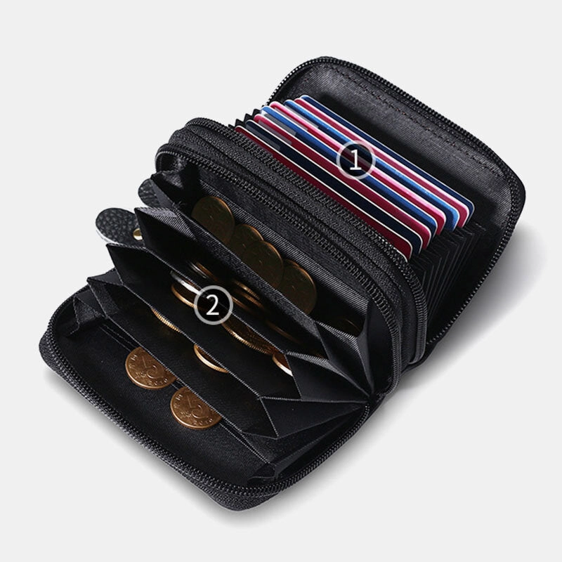Men Genuine Leather Large Capacity RFID Lychee Pattern Organ Shape Multi-slot Card Holder Wallet
