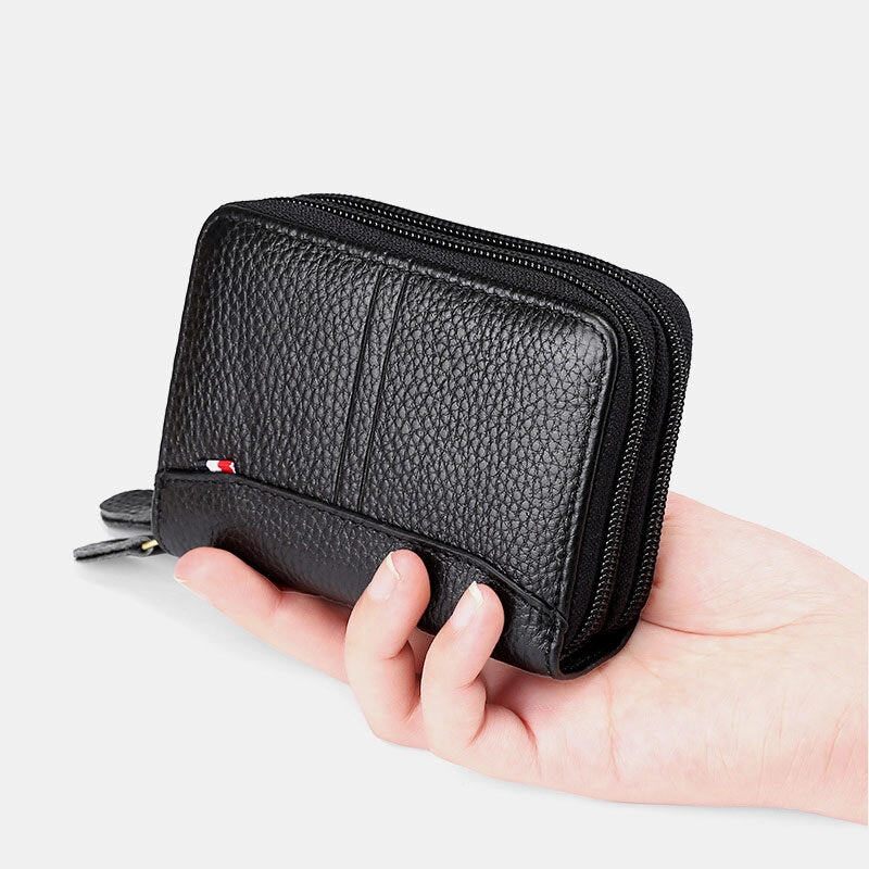 Men Genuine Leather Large Capacity RFID Lychee Pattern Organ Shape Multi-slot Card Holder Wallet