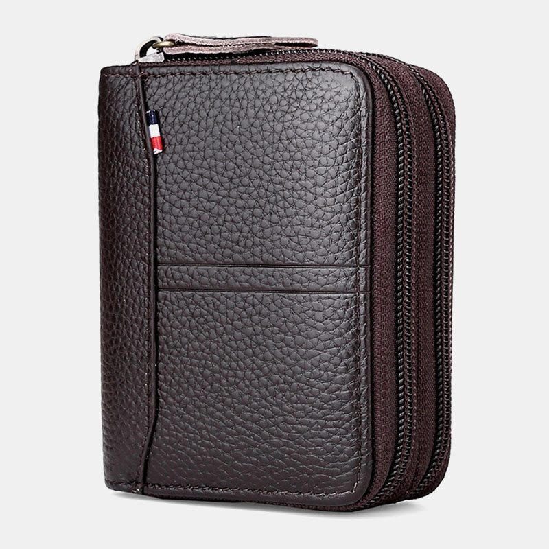 Men Genuine Leather Large Capacity RFID Lychee Pattern Organ Shape Multi-slot Card Holder Wallet