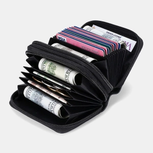 Men Genuine Leather Large Capacity RFID Lychee Pattern Organ Shape Multi-slot Card Holder Wallet