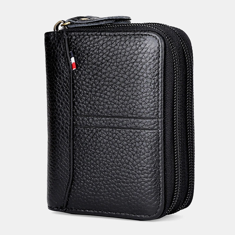 Men Genuine Leather Large Capacity RFID Lychee Pattern Organ Shape Multi-slot Card Holder Wallet