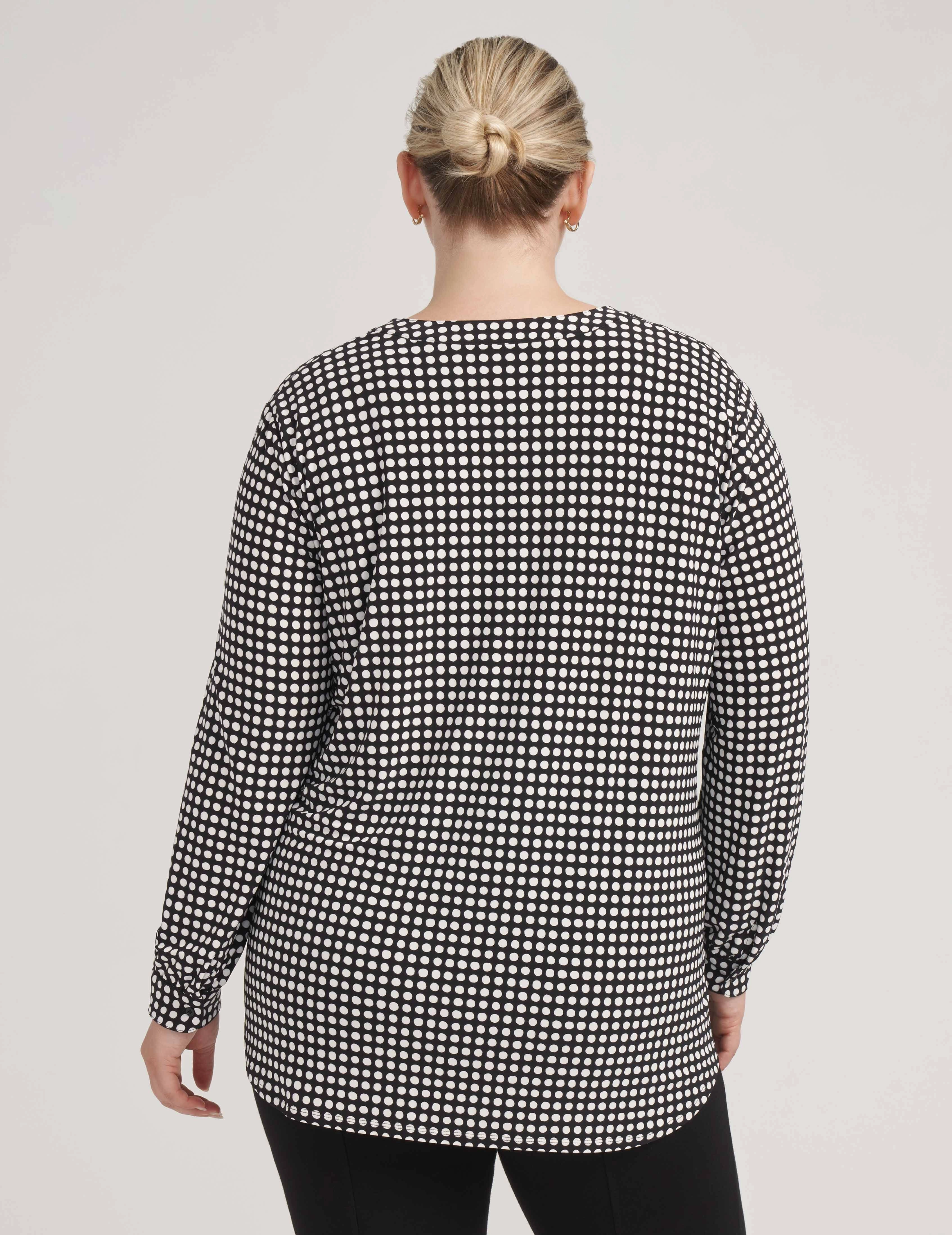Plus Size Pearly Dot Ity Long Sleeve Split Neck- Sale