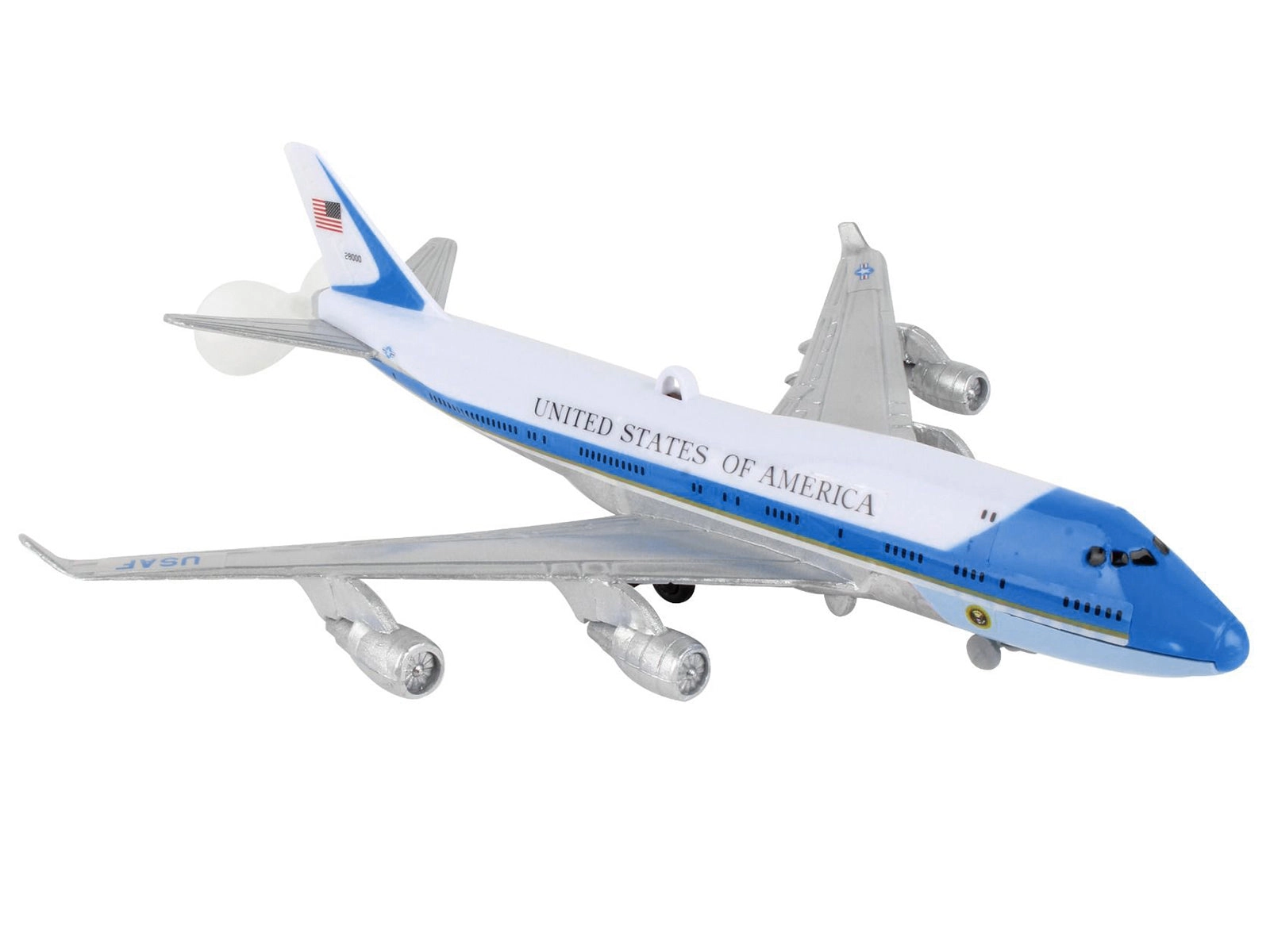 "United States Air Force One" Aircraft Flying Toy White and Blue Plastic Model Airplane by Daron