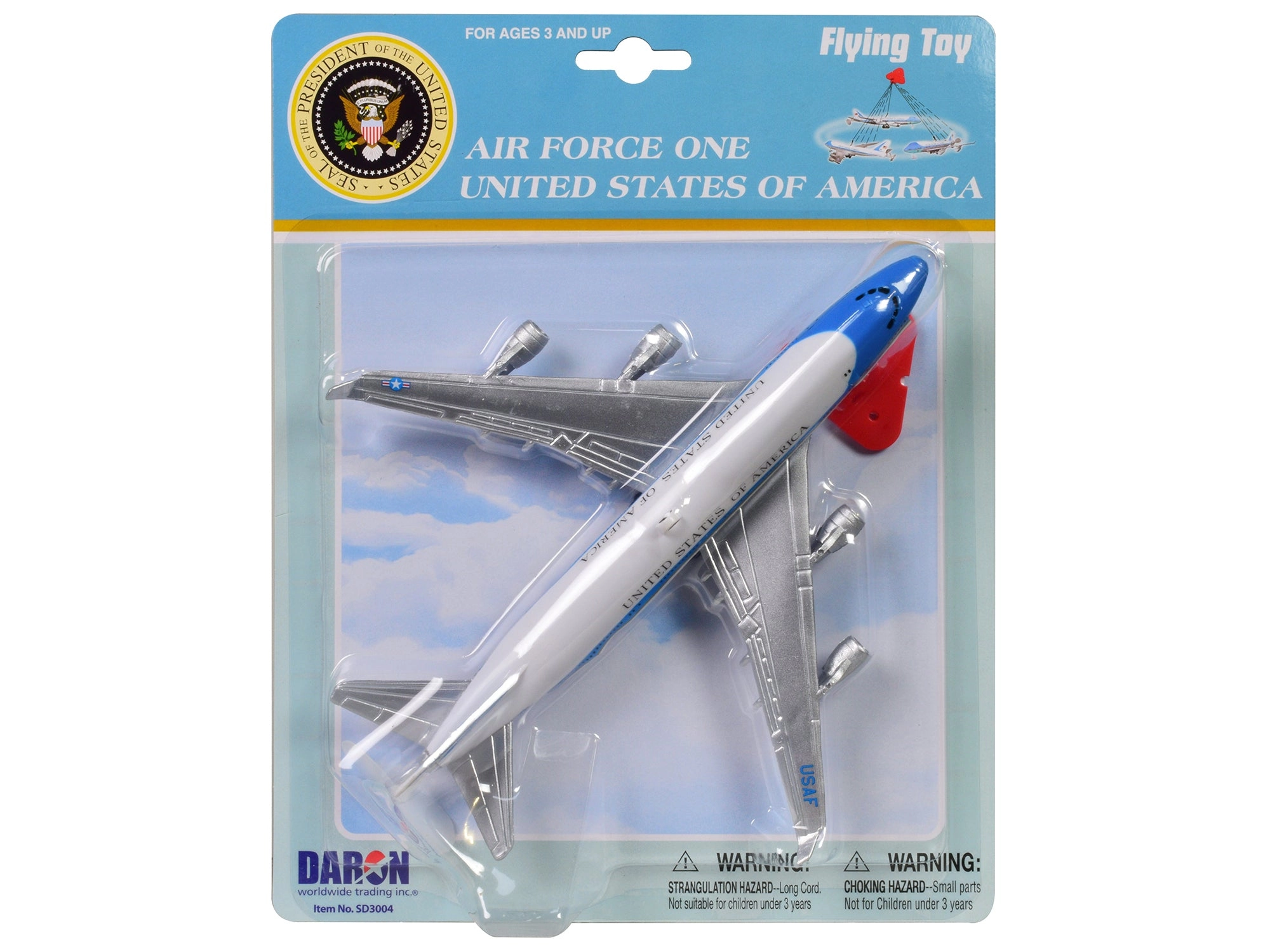 "United States Air Force One" Aircraft Flying Toy White and Blue Plastic Model Airplane by Daron