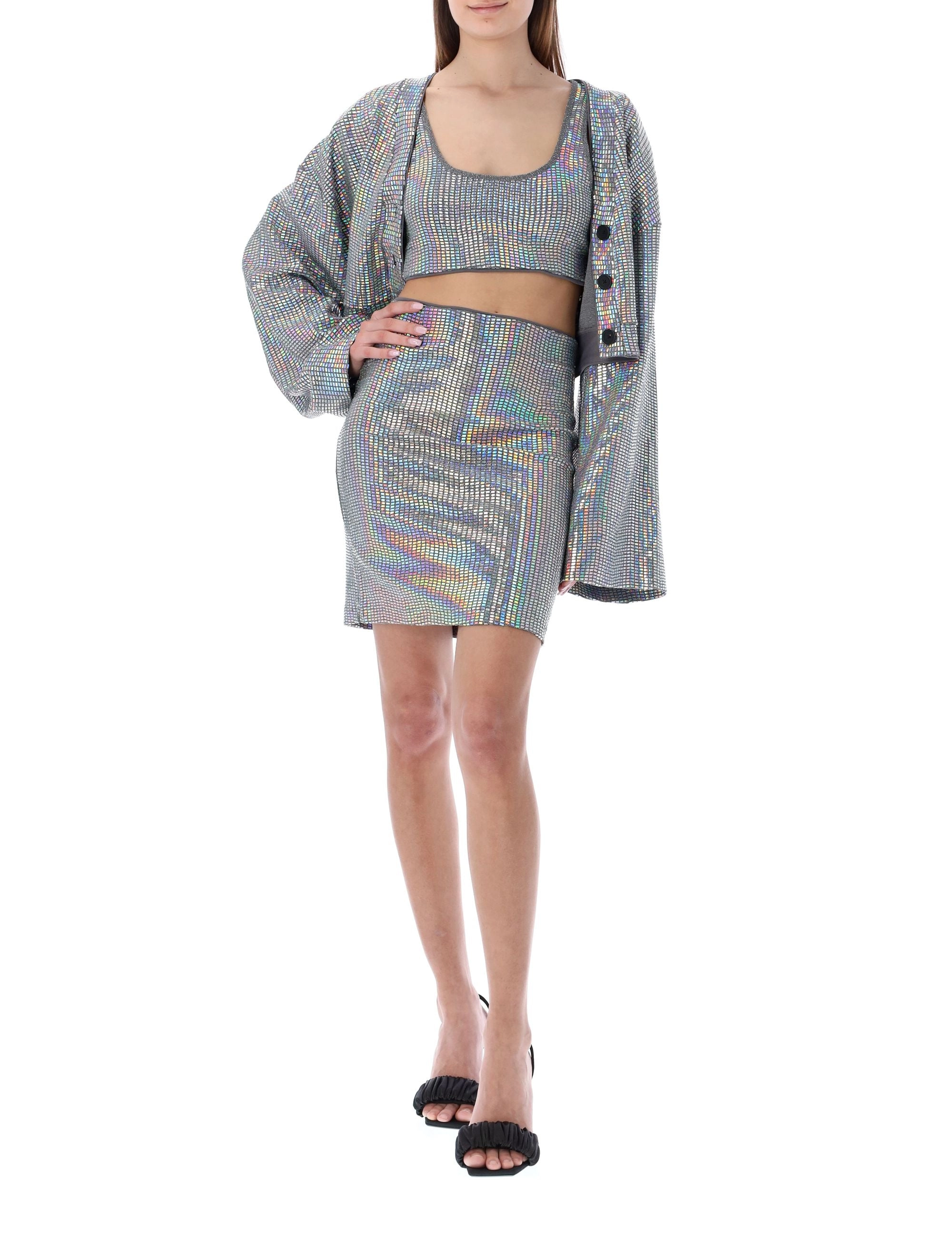 ROTATE Mesh-Panelled High Waist Skirt