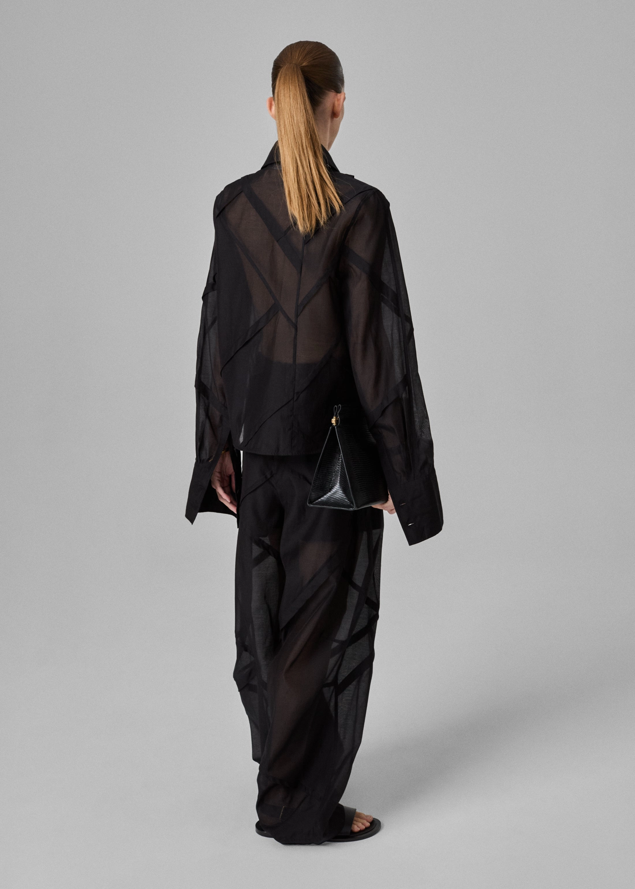 Sheer Blouse in Cotton Silk Voile  -  Black