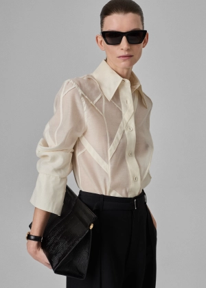 Sheer Blouse in Cotton Silk Voile - Ivory