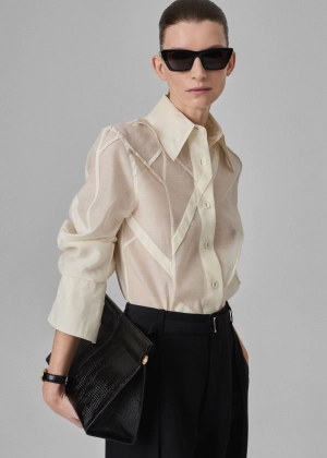 Sheer Blouse in Cotton Silk Voile - Ivory