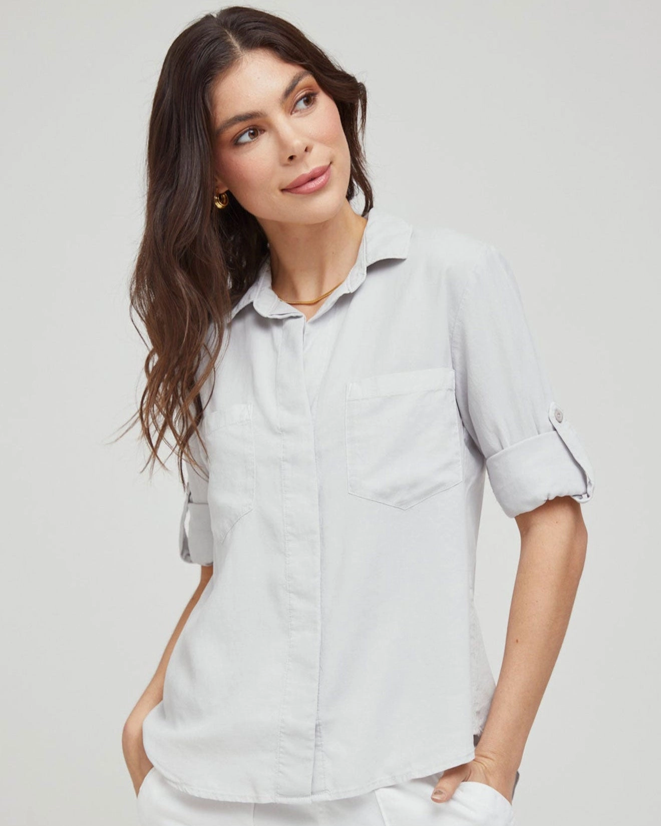 Split Back Button Down - Foggy Sky