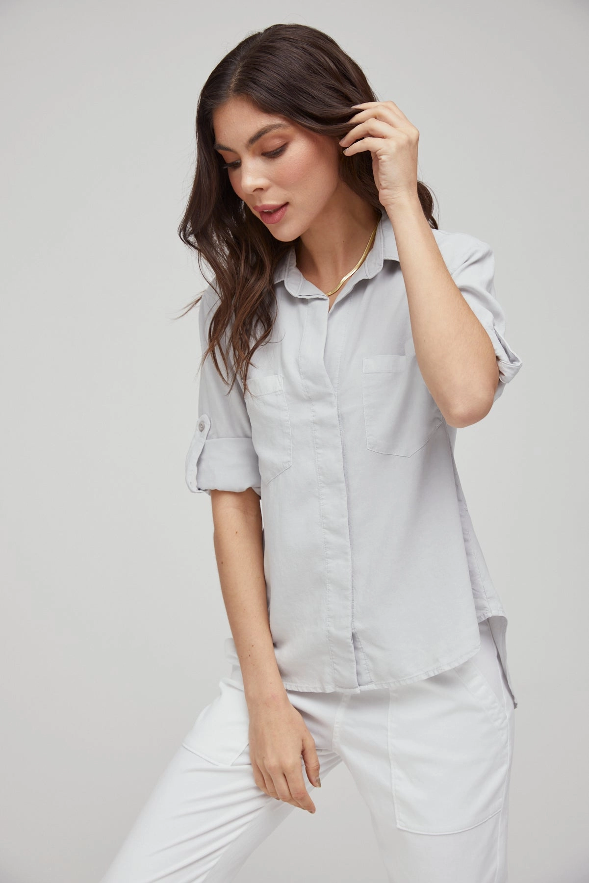 Split Back Button Down - Foggy Sky