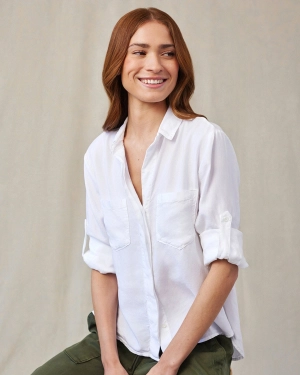 Split Back Button Down - White