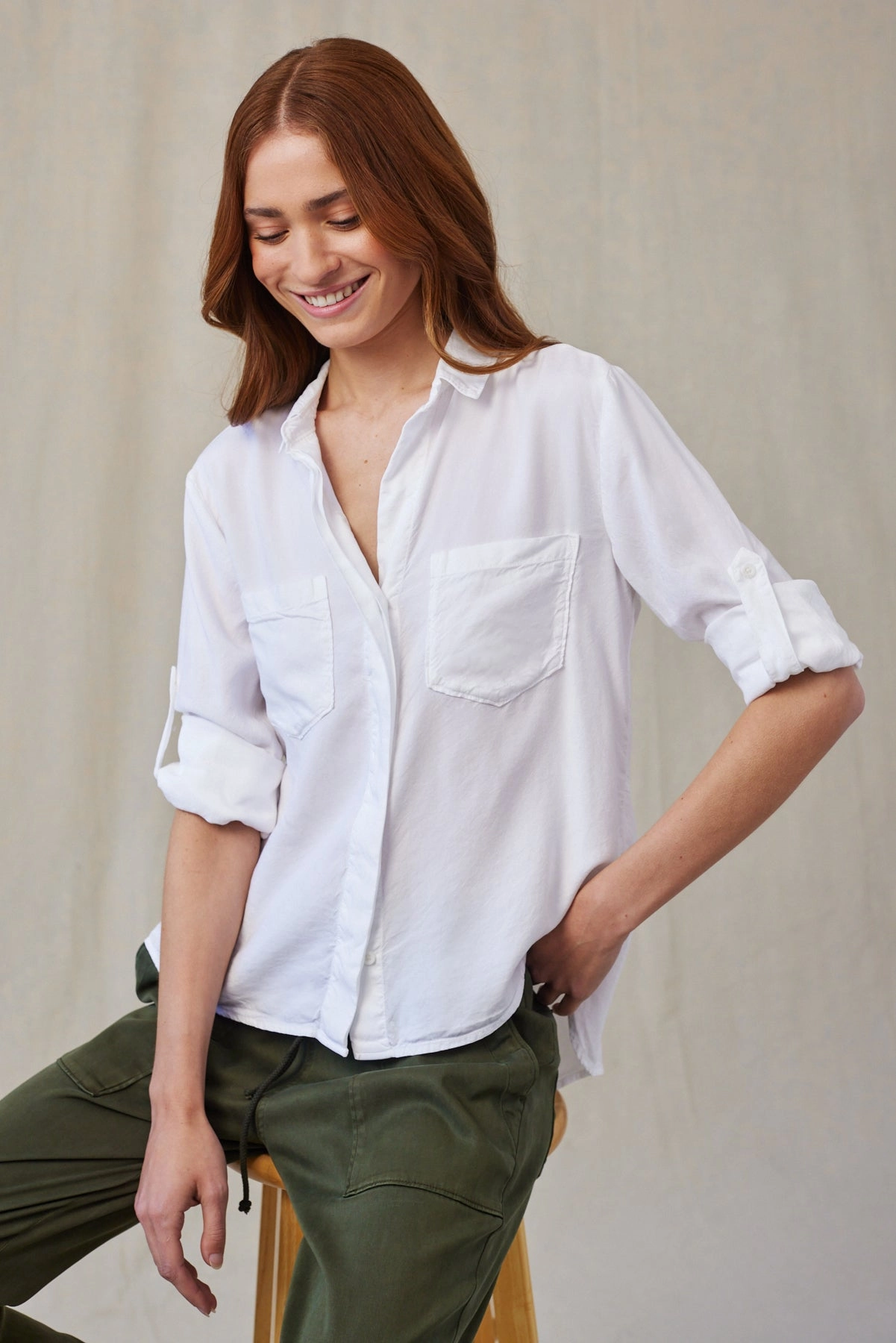 Split Back Button Down - White